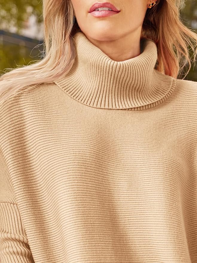 Ava Dámský Dlouhý Svetr s Rolákem Oversize – Teplý Žebrovaný Tunika Svetr v Elegantním Stylu