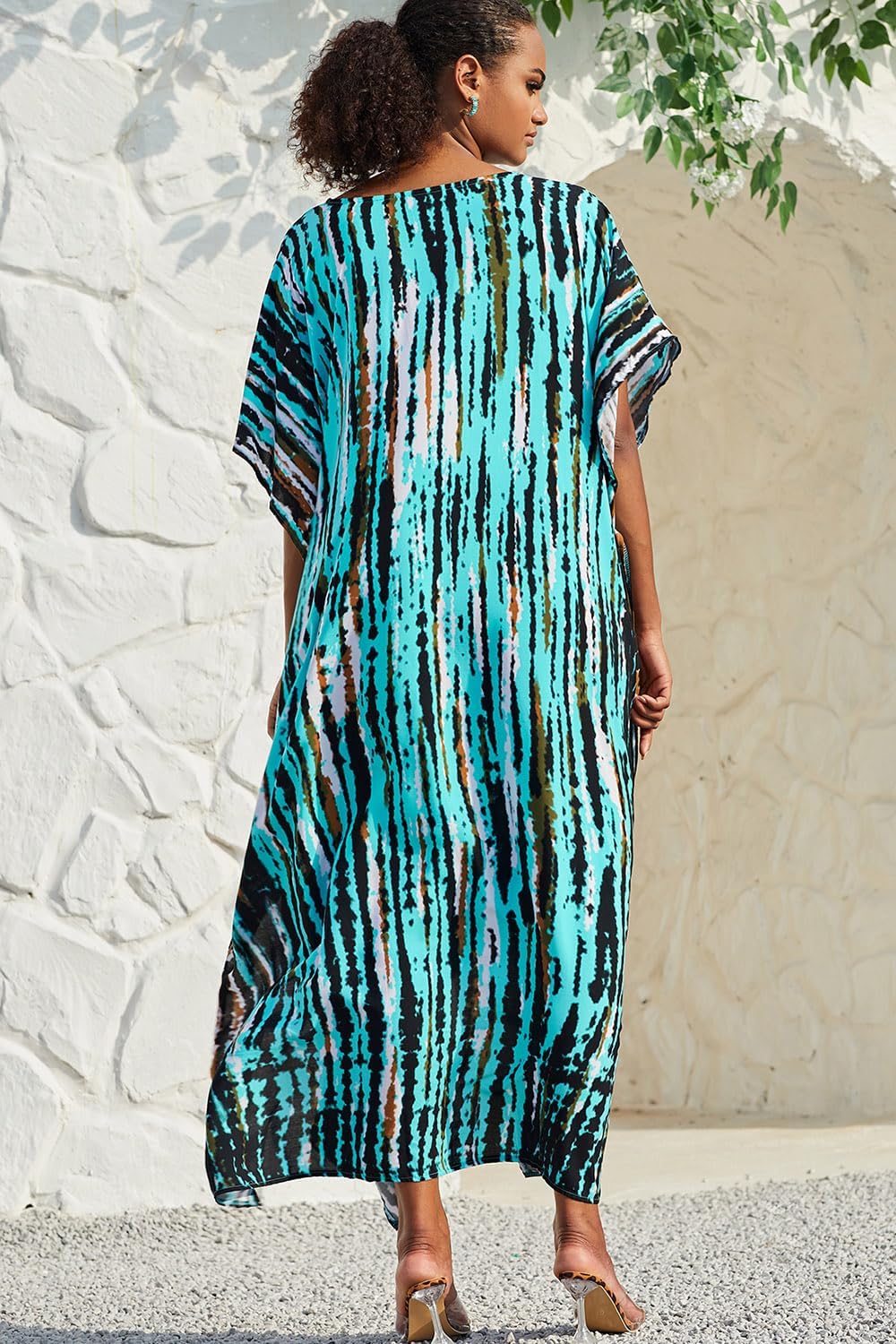 Isla Robe Femme – Caftan Maxi Bohème Col V Imprimé Fluide Plage Été