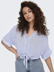 Emma Chemise Femme Viscose – Col Large, Boutonnée, Manches Courtes Rayures