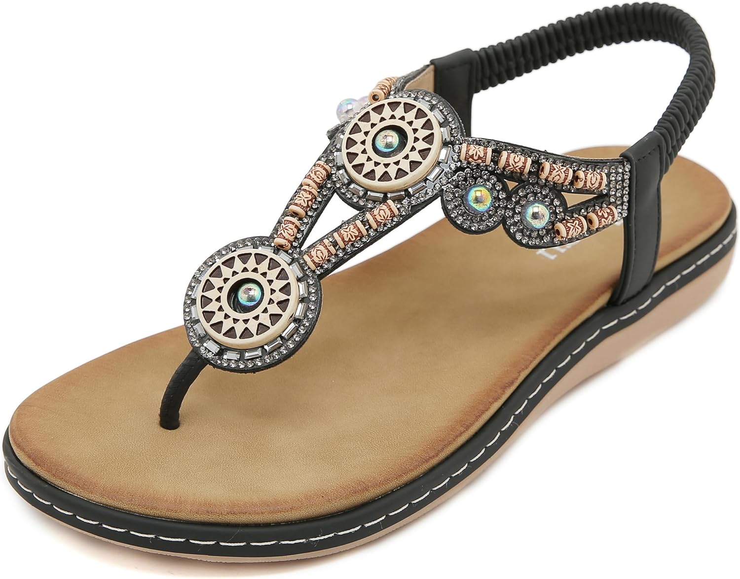 Valeria Tongs Bohèmes Femme – Sandales d’Été à Fleurs Strass & Semelle Confort