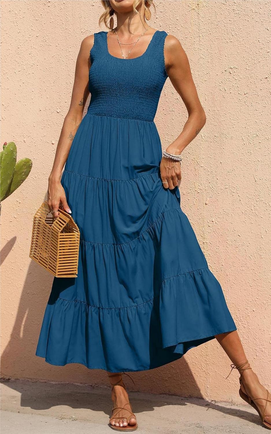 Vestido Maxi Élina Mulher – Vestido Smock Sem Mangas Corte A-Line Verão Boémio