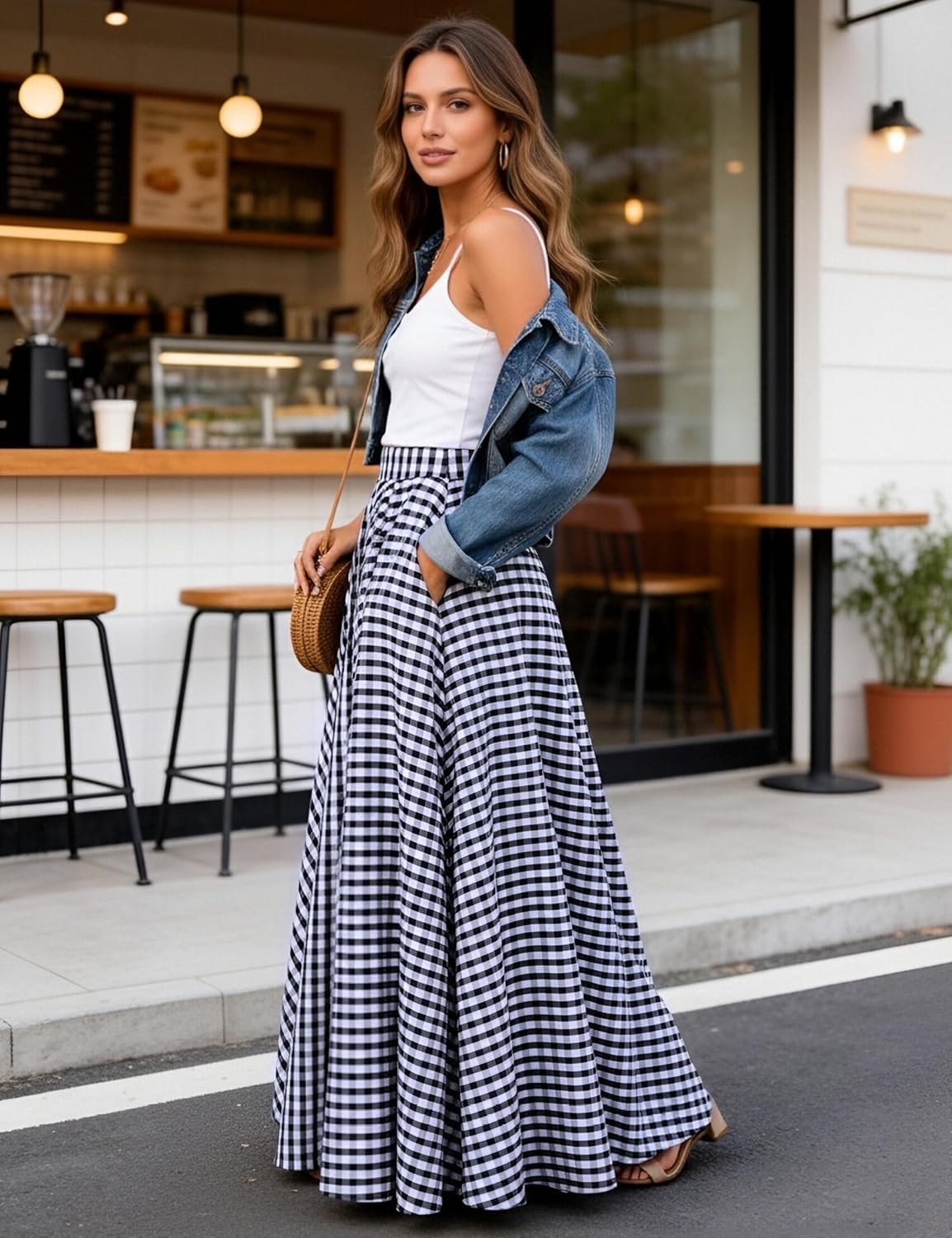 Naya Jupe Maxi Femme – Jupe Carreaux Vichy Taille Haute & Style Vintage