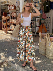 Trisha Γυναικείο Παντελόνι Palazzo – Ψηλή Ροή Κοπής, Φαρδιά Ελαστική Μέση Καλοκαιρινό Κομψό