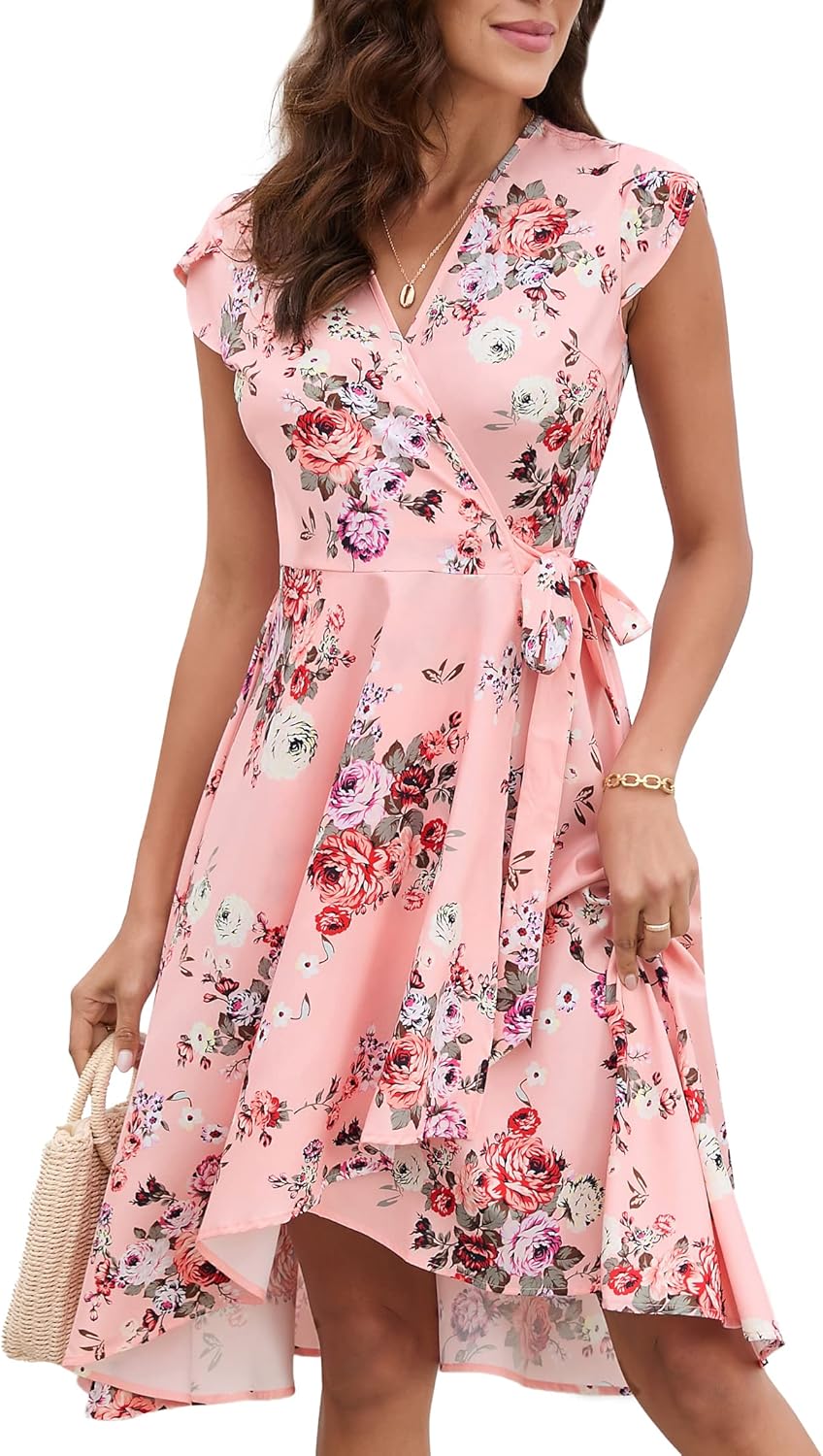Sofia Kleid Fleurie Damen – Elegantes Sommer-Wickelkleid mit Blütenblattärmeln