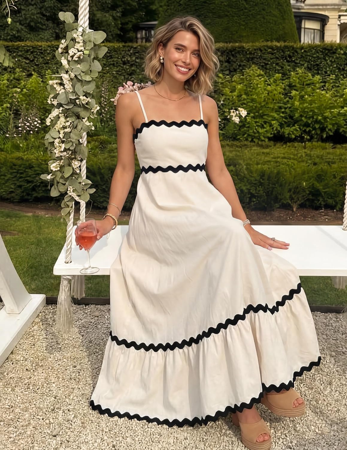 Ella Midi šaty pro ženy – šaty s odhalenými zády, tenkými ramínky, pružné, lehké, elegantní letní