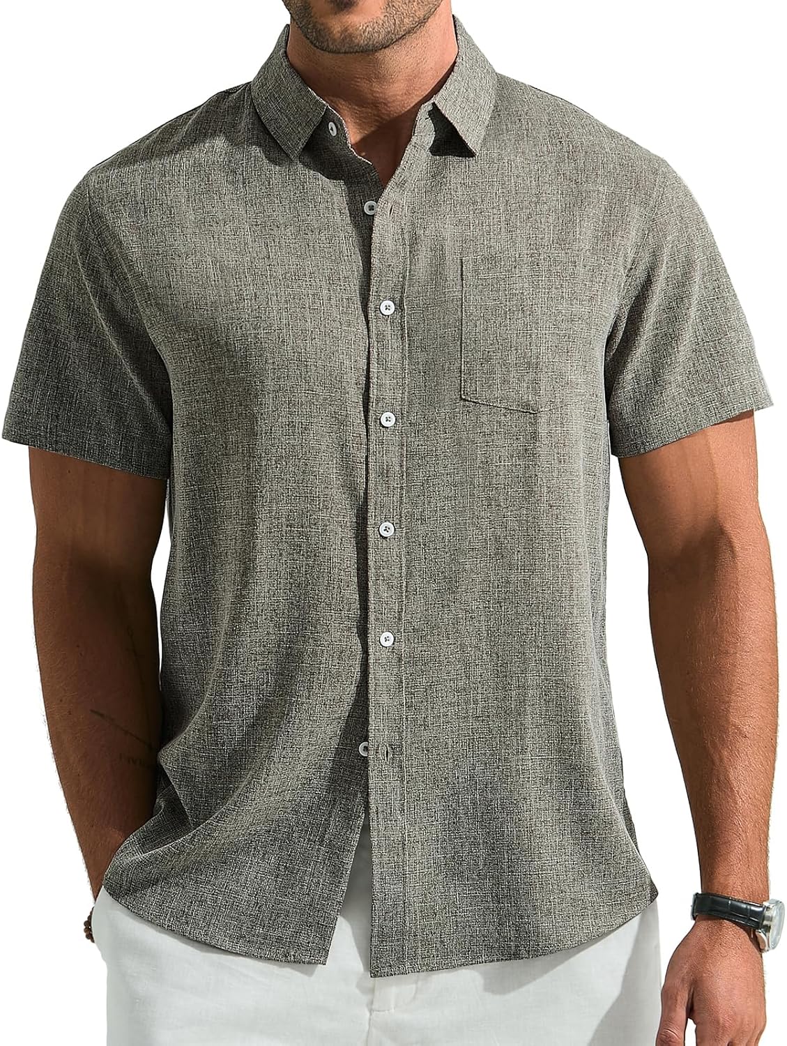 Léo Camisa Homem – Camisa de Linho Manga Curta, Respirável & Estilo Casual de Verão