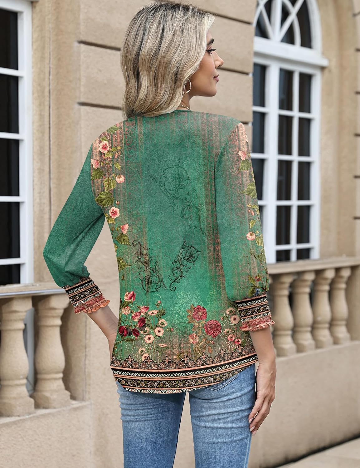 Camélia Blouse Femme – Tunique Élégante à Col V et Manches 3/4