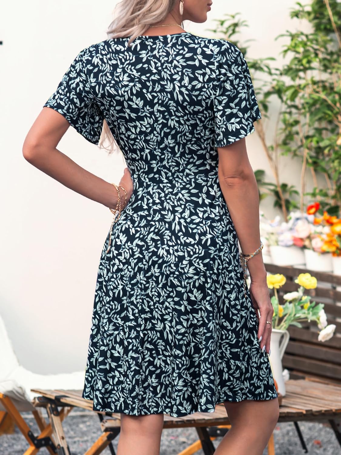 Camille Vestido Midi Mujer – Vestido de Verano Escote en V Cruzado con Volantes Estampado Floral