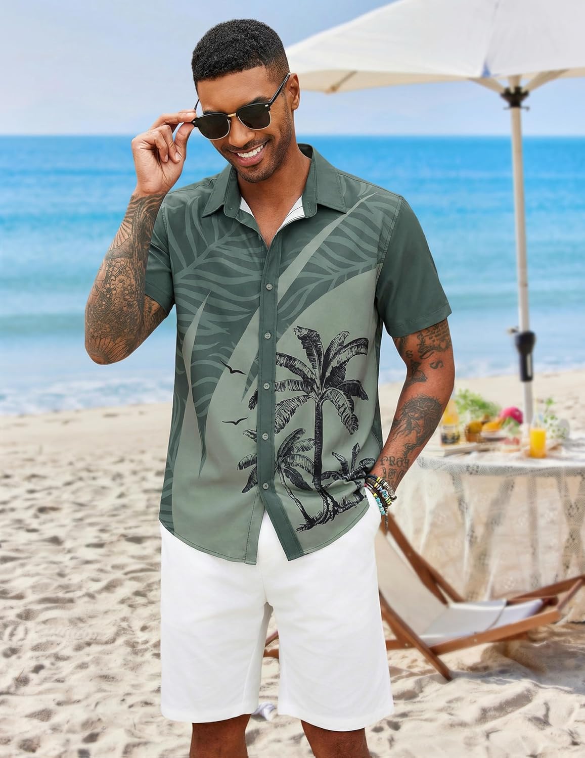 Camisa Havaiana Masculina Carlos – Camisa Tropical de Verão, Leve e de Secagem Rápida
