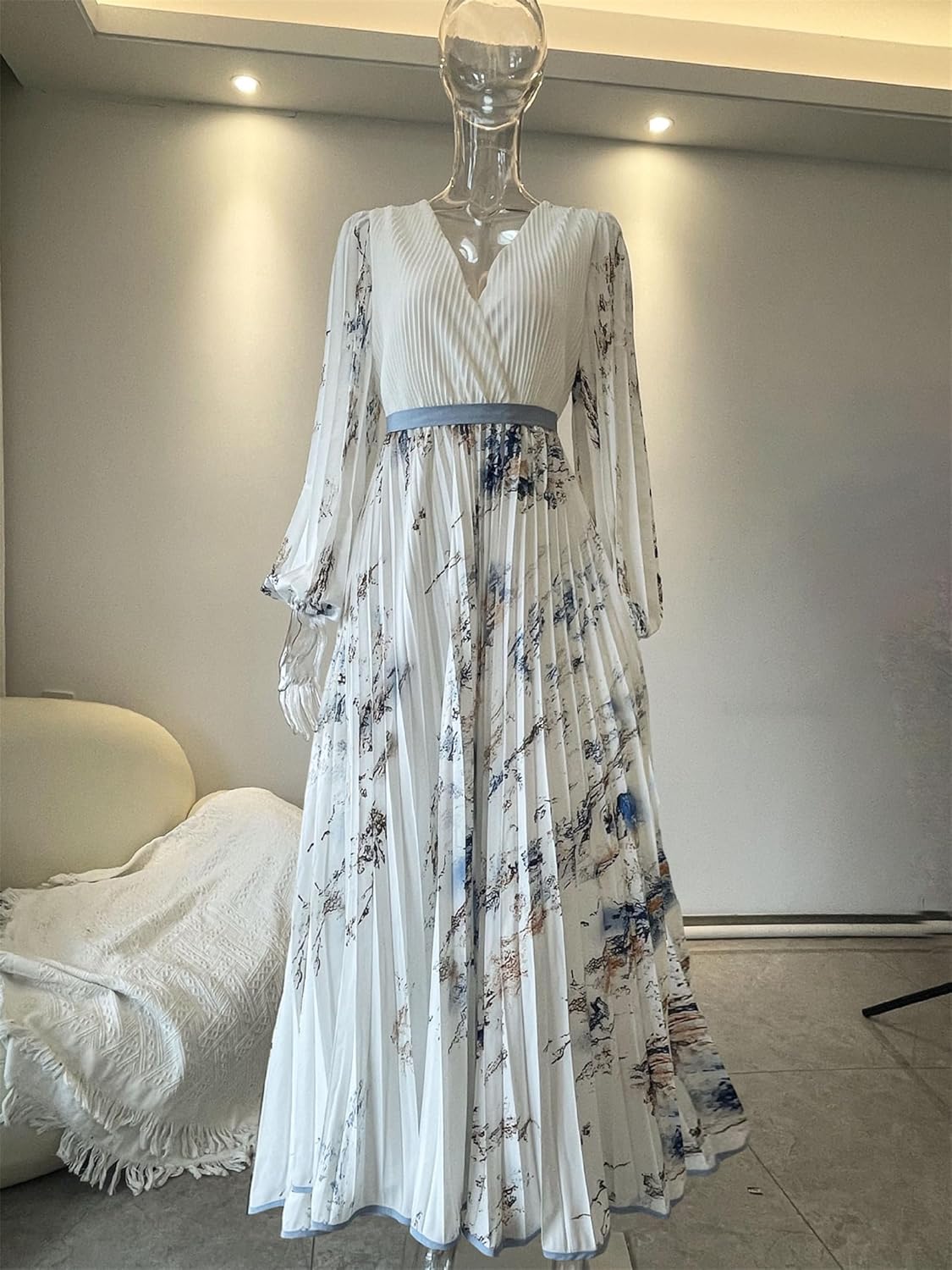 Amélie Abito Donna – Abito Maxi Floreale Scollo a V Cinturato Boho Elegante Matrimonio