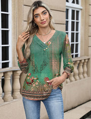 Camélia Blouse Femme – Tunique Élégante à Col V et Manches 3/4