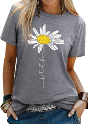 T-shirt Lily Γυναικείο Μαργαρίτα – Τύπωμα Τοπ “Let It Be”, Στρογγυλή Λαιμόκοψη, Κοντά Μανίκια Καλοκαίρι