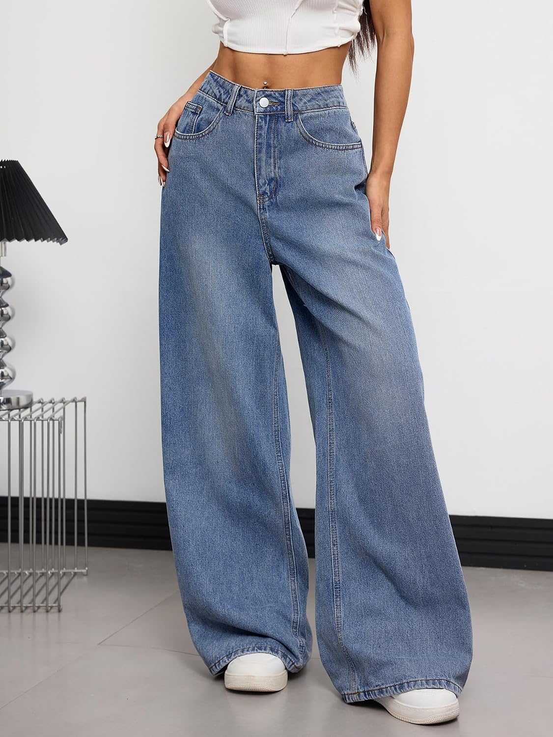 Vaqueros baggy de mujer Maëva Jean – Vaqueros de pierna ancha extragrandes de estilo Y2K de los años 90