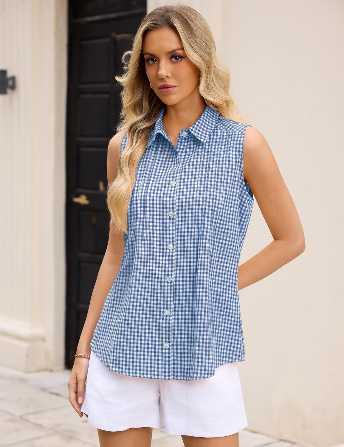 Sophie Bluse Damen Ärmellos – Baumwollhemd mit Hemdkragen