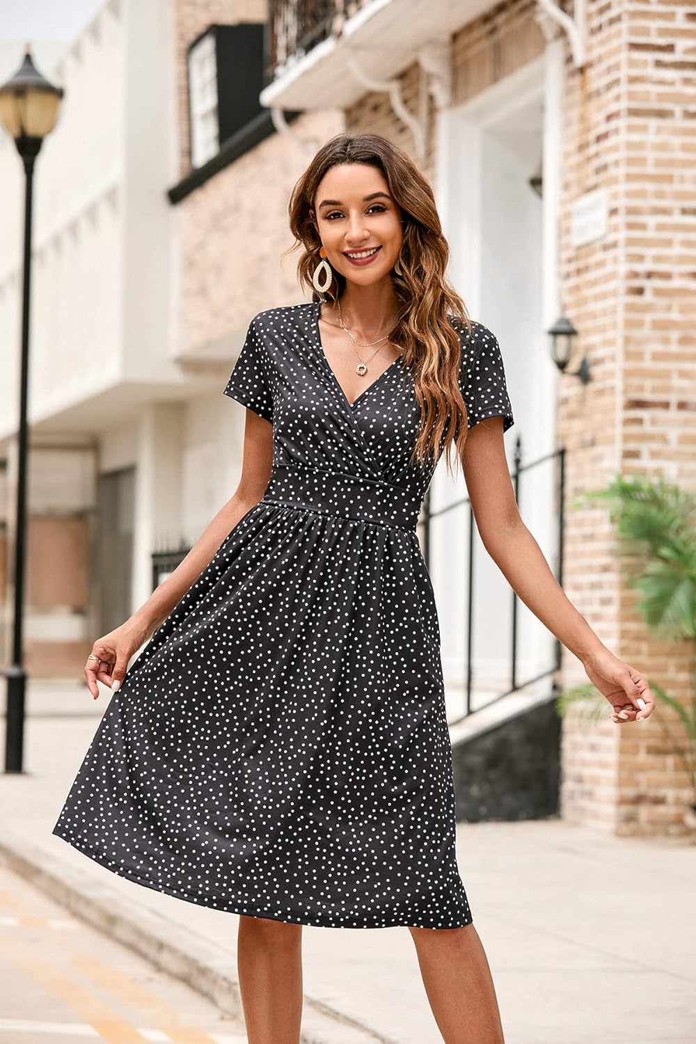 Camélia Robe Portefeuille Femme – Robe Midi Fleurie à Col V avec Poches