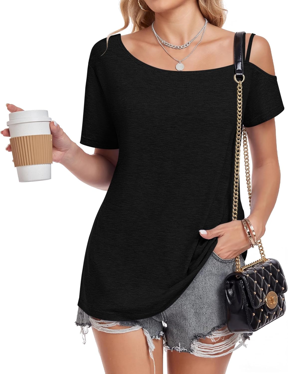 Τοπ Lina Γυναικείο με Γυμνούς Ώμους – Ασύμμετρο T-shirt καλοκαιρινό, κομψό και casual