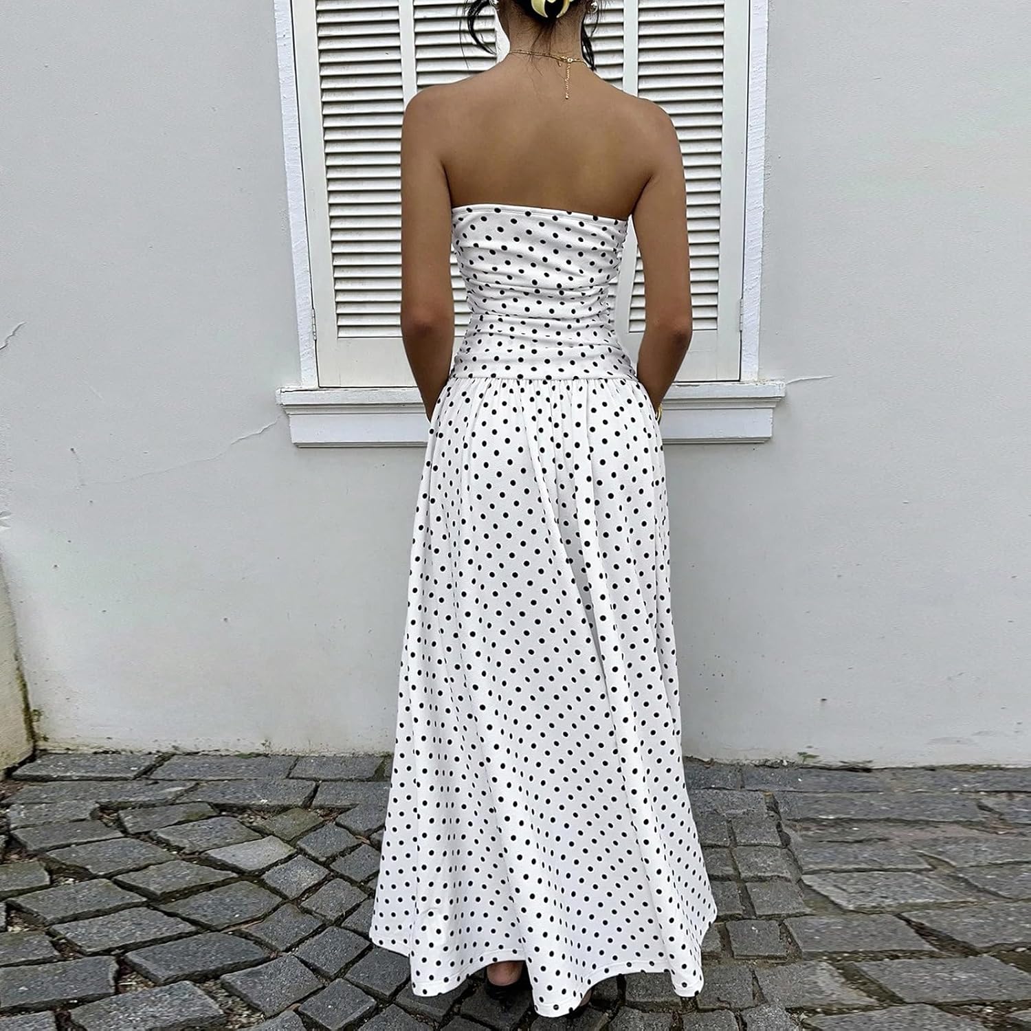 Sophie kjole til kvinder – maxi bandeau-kjole med prikker, høj talje, flydende, elegant, sommer