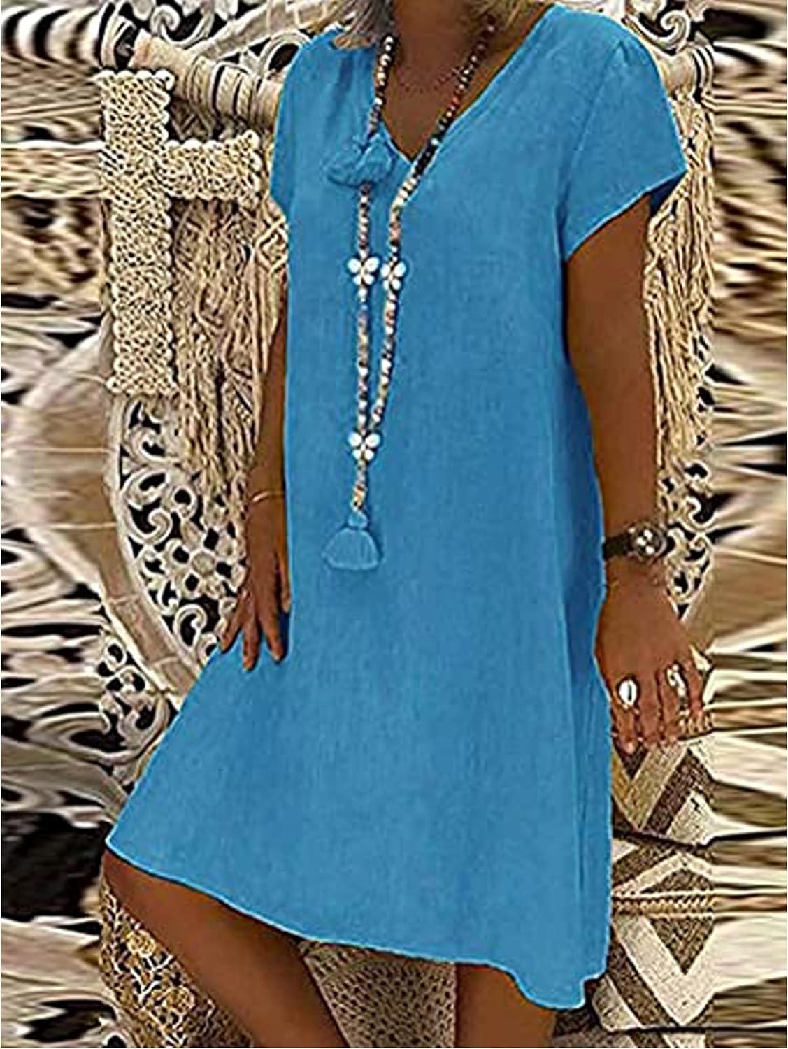 Vestido Martina Mulher – Vestido Maxi Decote em V Corte Oversize Linha A Casual Elegante Verão