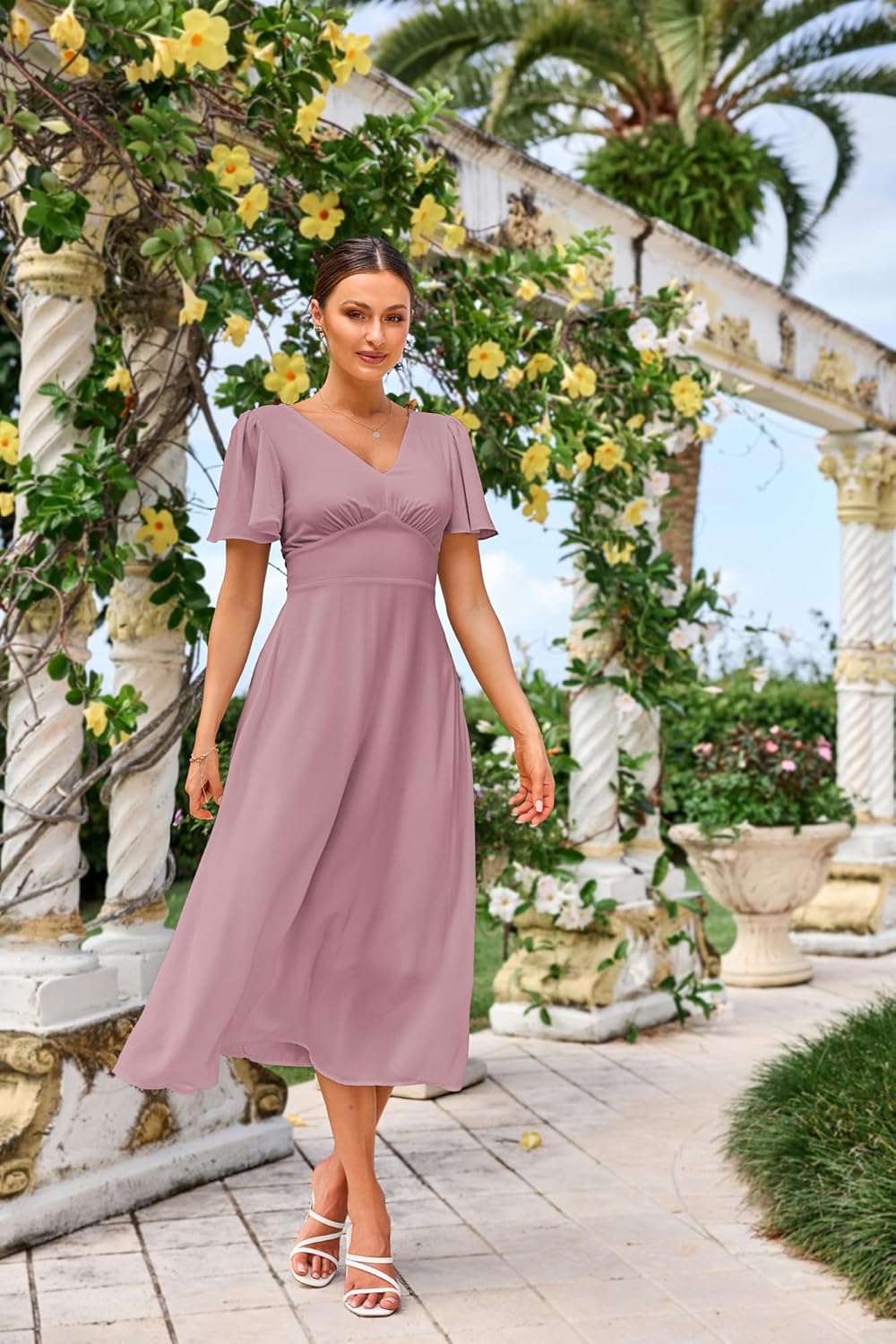 Claire Robe Femme – Robe Maxi Col V Dos Carré A-Line Fluide Bohème Été