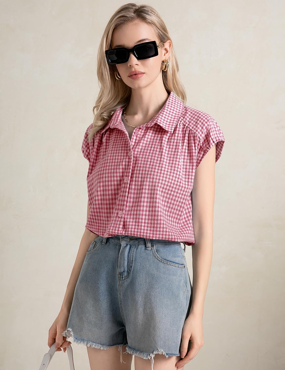 Élise Blouse Femme en Coton – Chemisier à Col V et Manches Capes