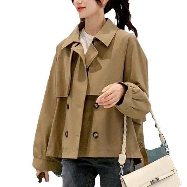 Charlotte Trench Curto para Mulher – Casaco Leve de Primavera com Corte Ajustado e Gola de Lapela