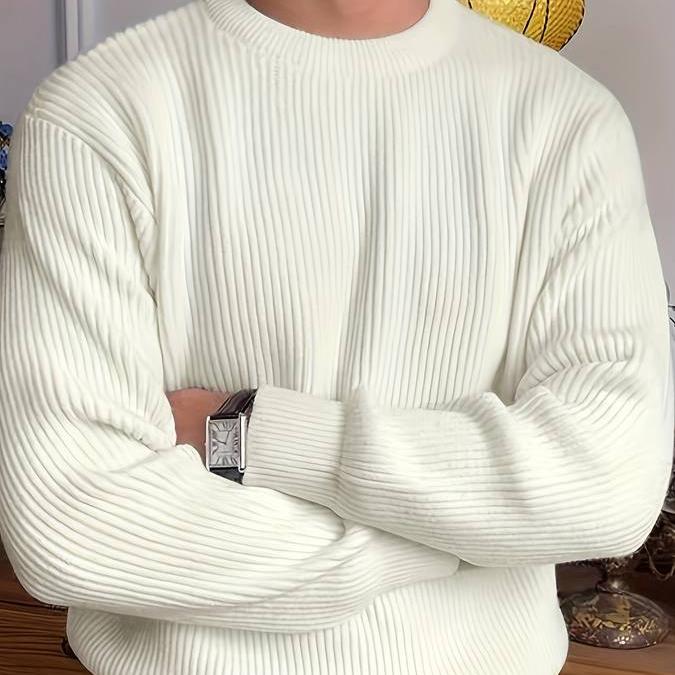 Nale Pánský Svetr Pletený Žebrovaný – Kulatý Výstřih, Regular Střih & Elegantní Ležérní Styl