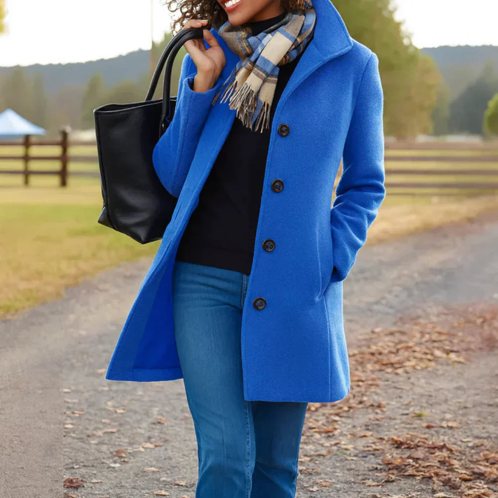 Prisha Long Coat Women – Classic Cut with Front Buttons & Elegant Style for Cold Season