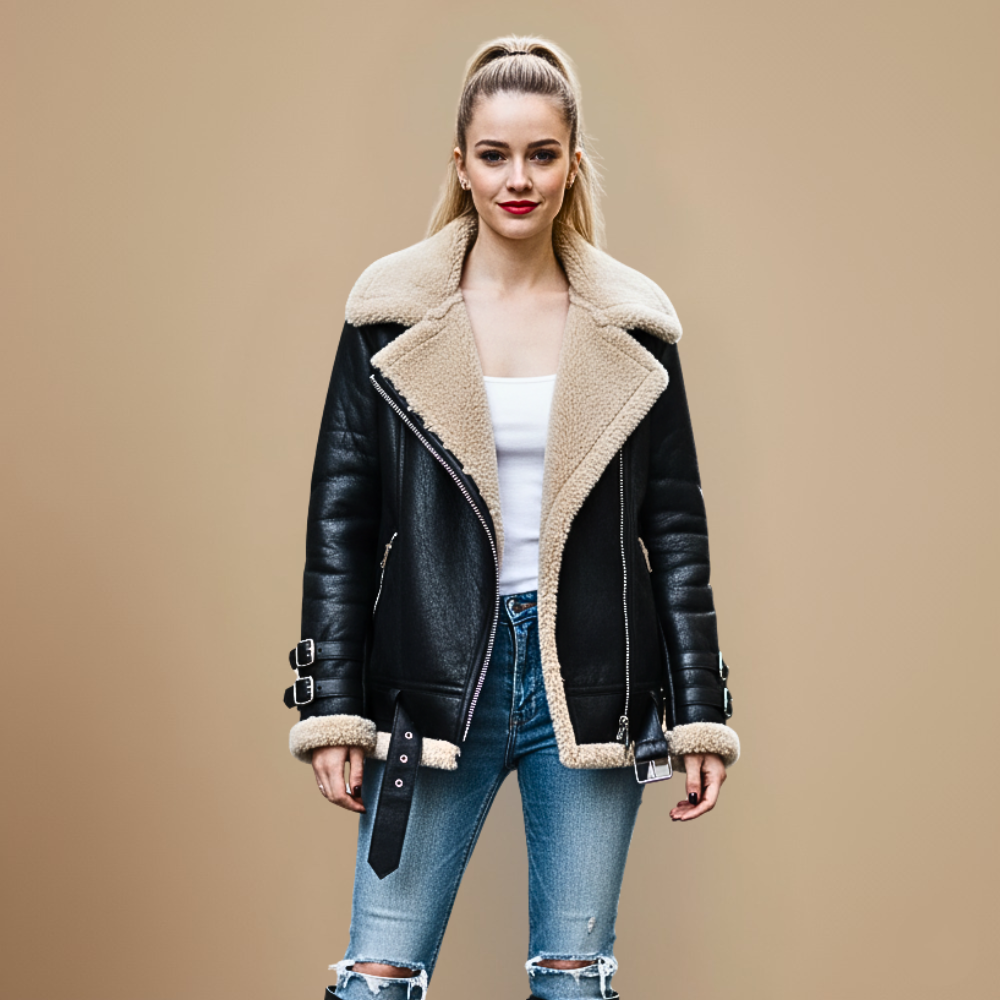 Jolai Women's Jacket Biker Style – Warm Coat in Blended Wool with Comfortable Fit