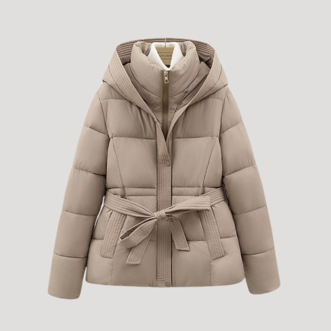 Leyna Doudoune Femme – Manteau Ceinturé avec Capuche Chaude & Coupe Élégante