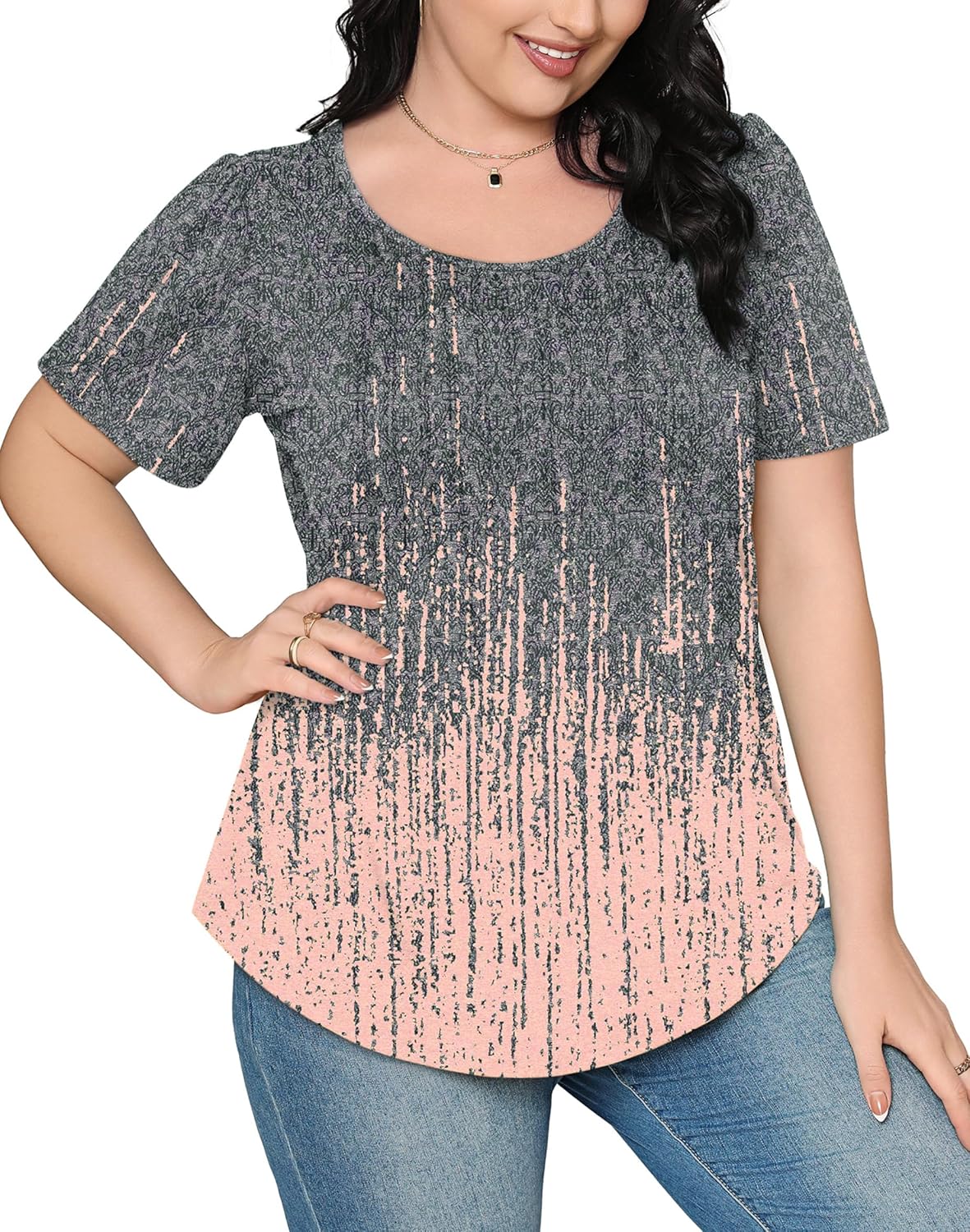 T-shirt Sophie Mulher – Top Plissado Gola Redonda Mangas Curtas Elegante Túnica