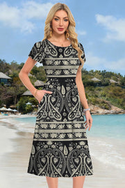 Delilah Robe Midi Femme – Robe d'Été Trapèze à Taille Élastique avec Poches