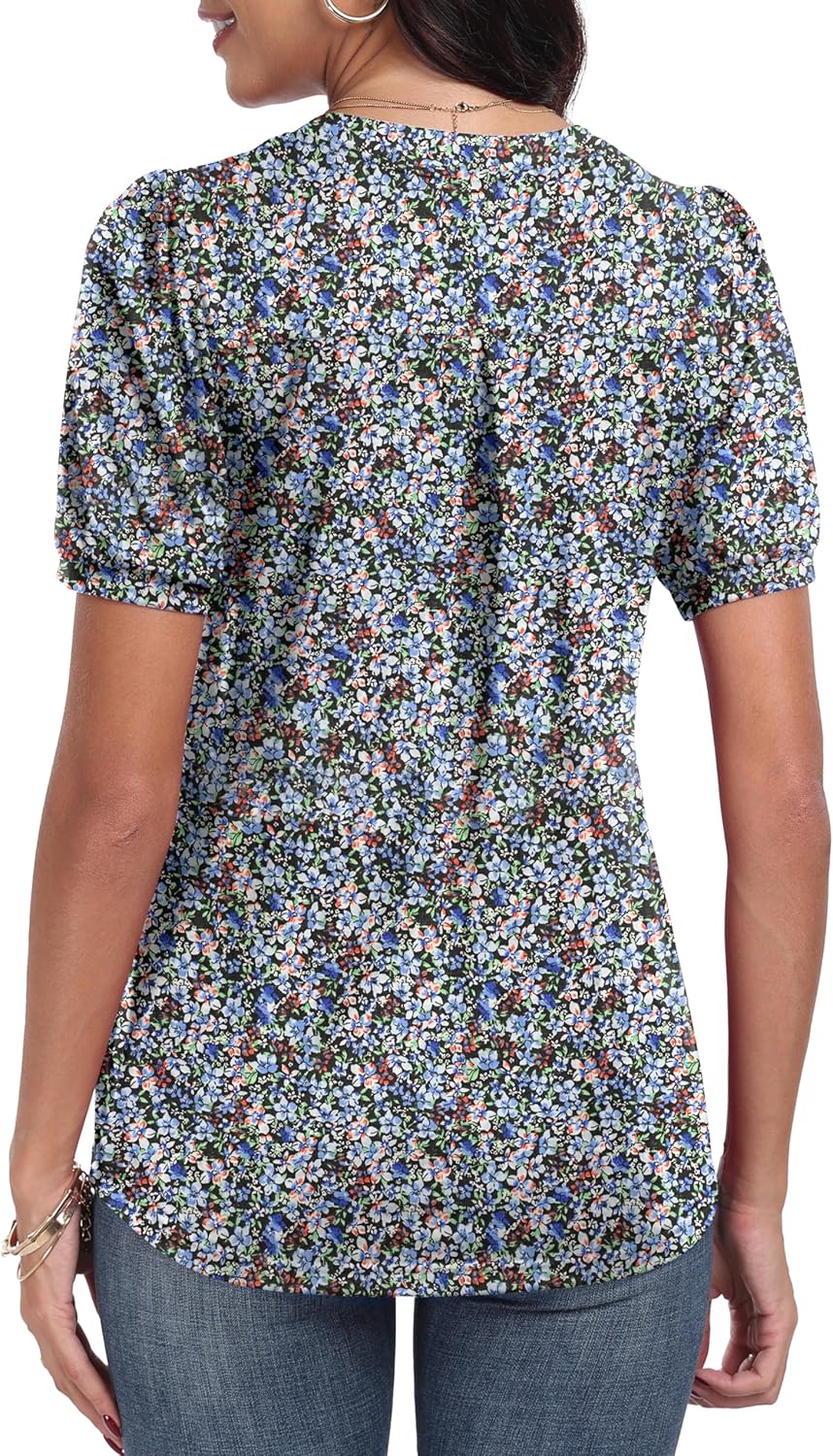 Top Élise Feminino Floral – Blusa com Decote em V Plissada e Mangas com Folhos Elegante