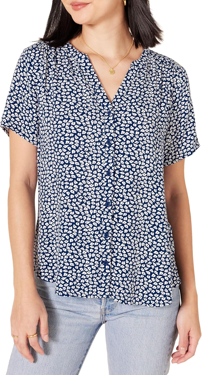 Emma Blouse Femme – Chemisier Fluide à Col V et Manches Courtes