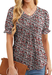 Amélie Blouse Femme Col V – Haut Plissé à Manches Volantées Élégant