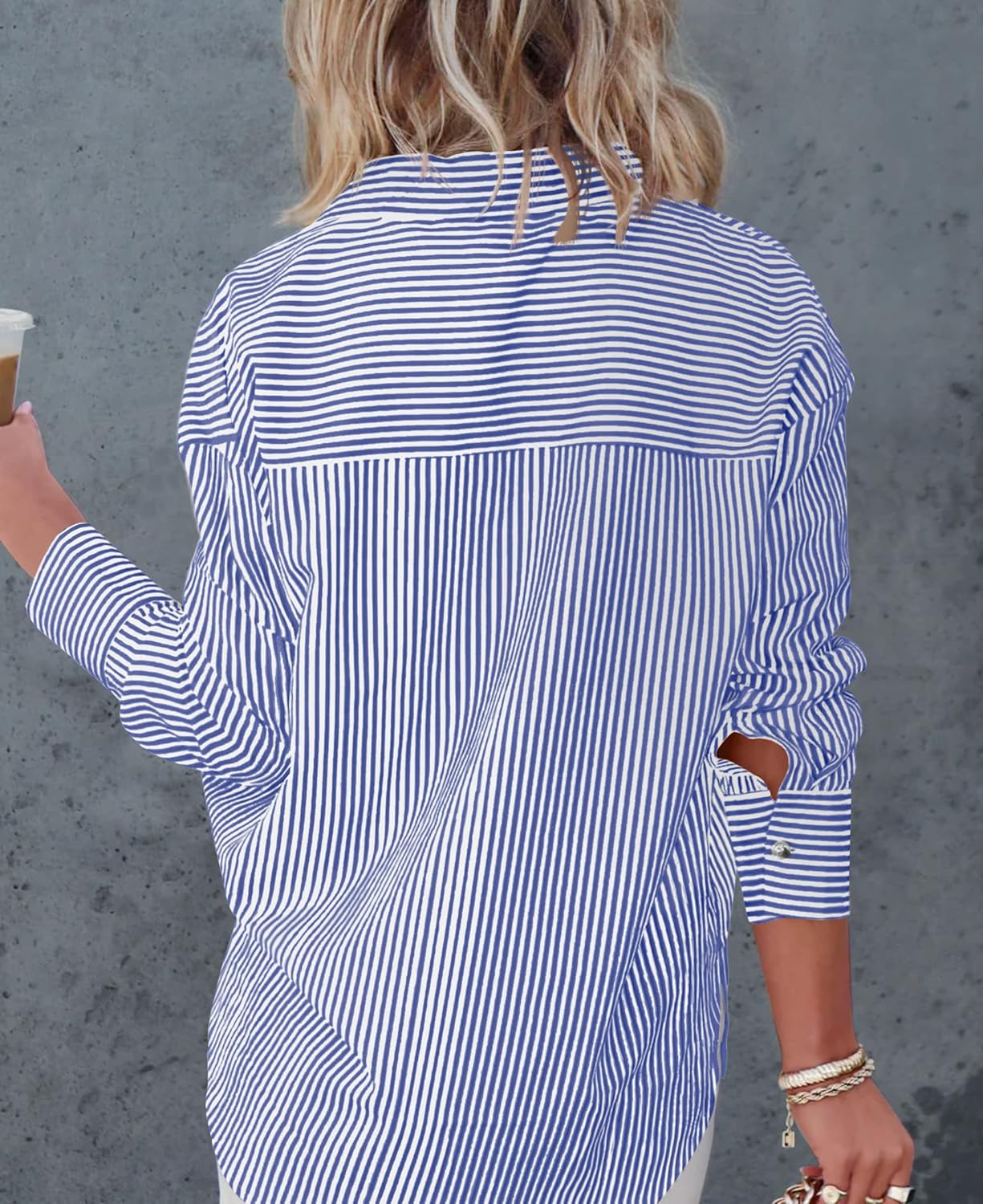 Élise Camisa Mulher – Blusa às Riscas com Decote em V, Mangas Compridas e Botões Elegante