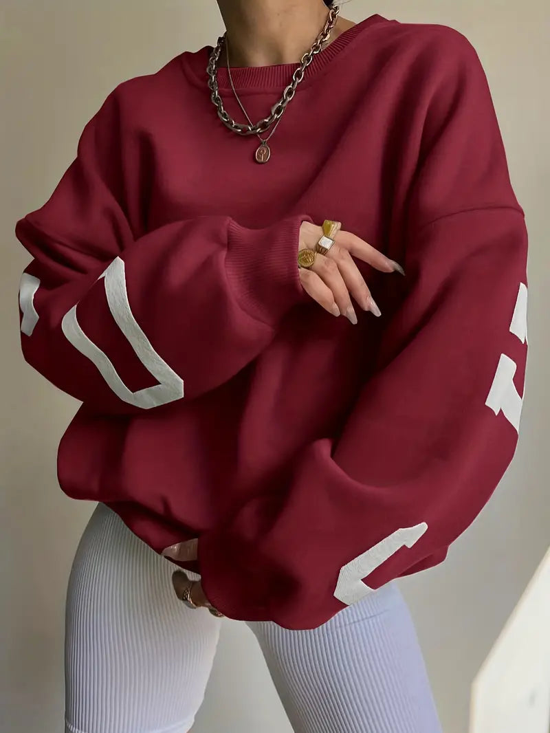 Bluza Arvery Oversize Damska – Bawełniany Sweter z Graficznymi Rękawami i Okrągłym Kołnierzem
