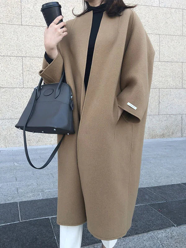 Zareen Casaco Longo Mulher – Corte Cruzado Elegante Sem Botões e Estilo Intemporal