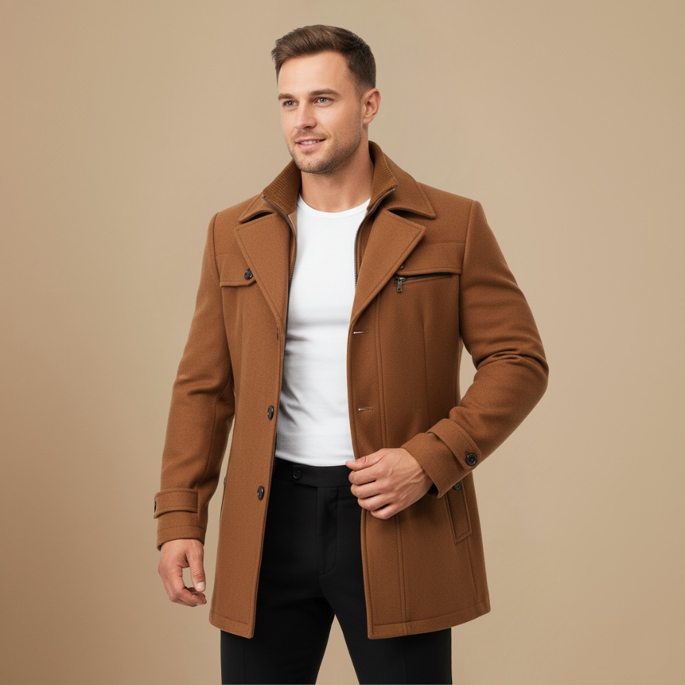Edwin Herrenmantel – Slim Fit Doppelreihiger Mantel mit klassischem Kragen