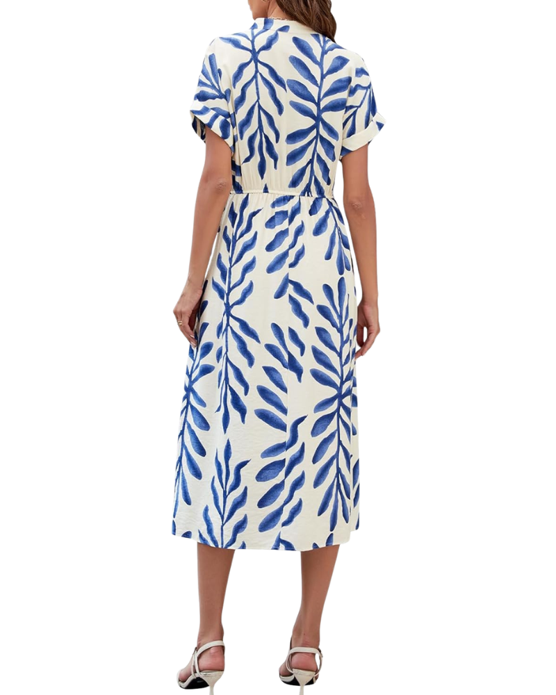 Vestido Rosita Mulher Boémio – Decote em V, Mangas Curtas, Cintura Alta, Bolsos Verão