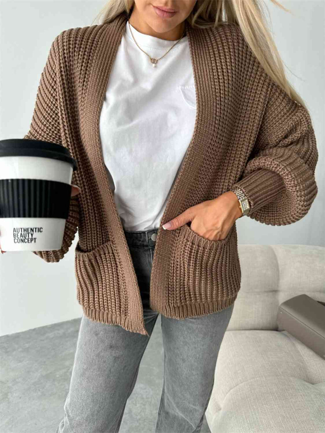 Lanna Cardigan Femme Ouvert – Coupe Relax, Manches Ballon & Maille Douce