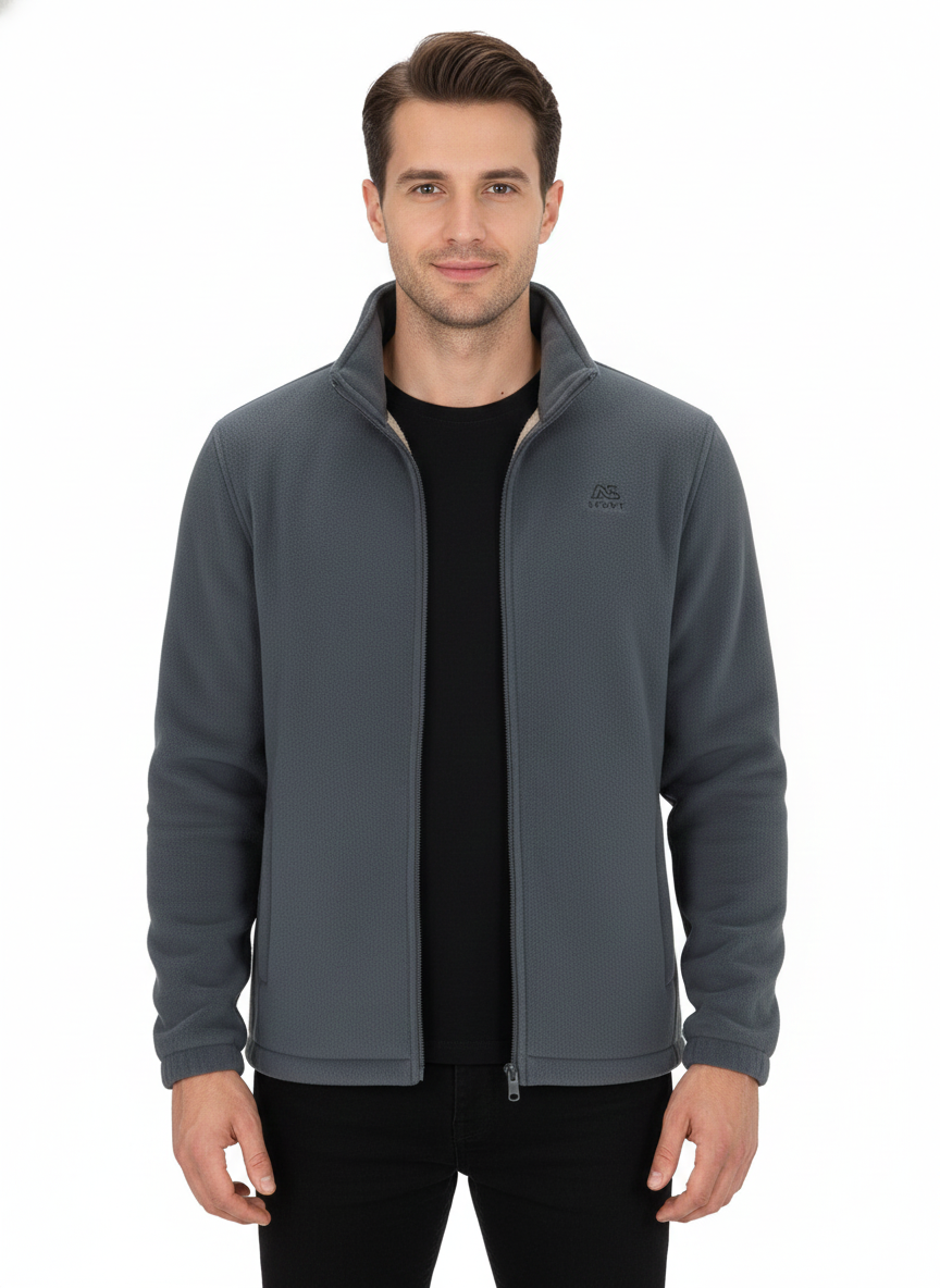 Alex Fleecejacke Unisex – Warme Sherpa-Futterjacke mit Stehkragen & Reißverschluss