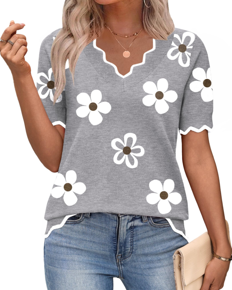 Amirah Top Dámsky – Ľahký pulóver s krátkymi rukávmi a výstrihom do V, elegantný business casual štýl