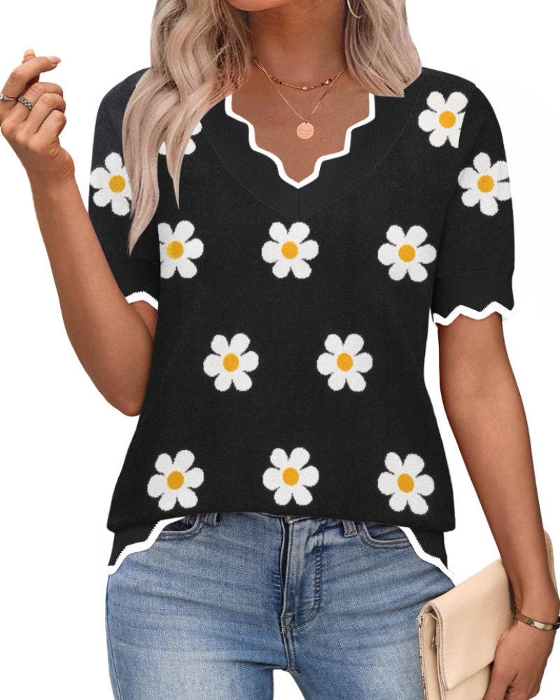 Amirah Top Dámsky – Ľahký pulóver s krátkymi rukávmi a výstrihom do V, elegantný business casual štýl