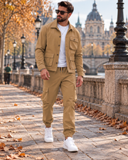 Completo cargo Enzo da uomo a due pezzi - Giacca e pantaloni casual con più tasche