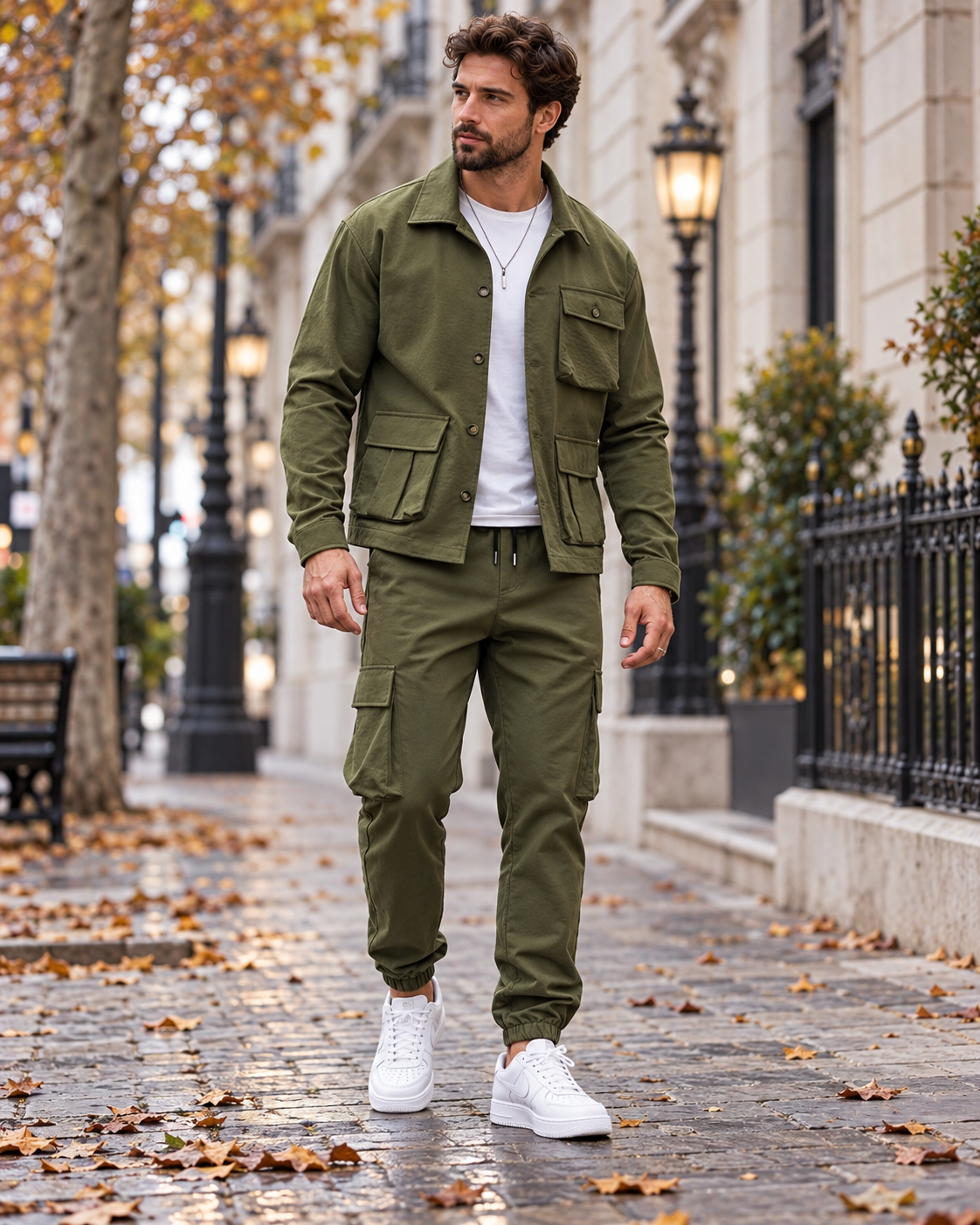 Completo cargo Enzo da uomo a due pezzi - Giacca e pantaloni casual con più tasche