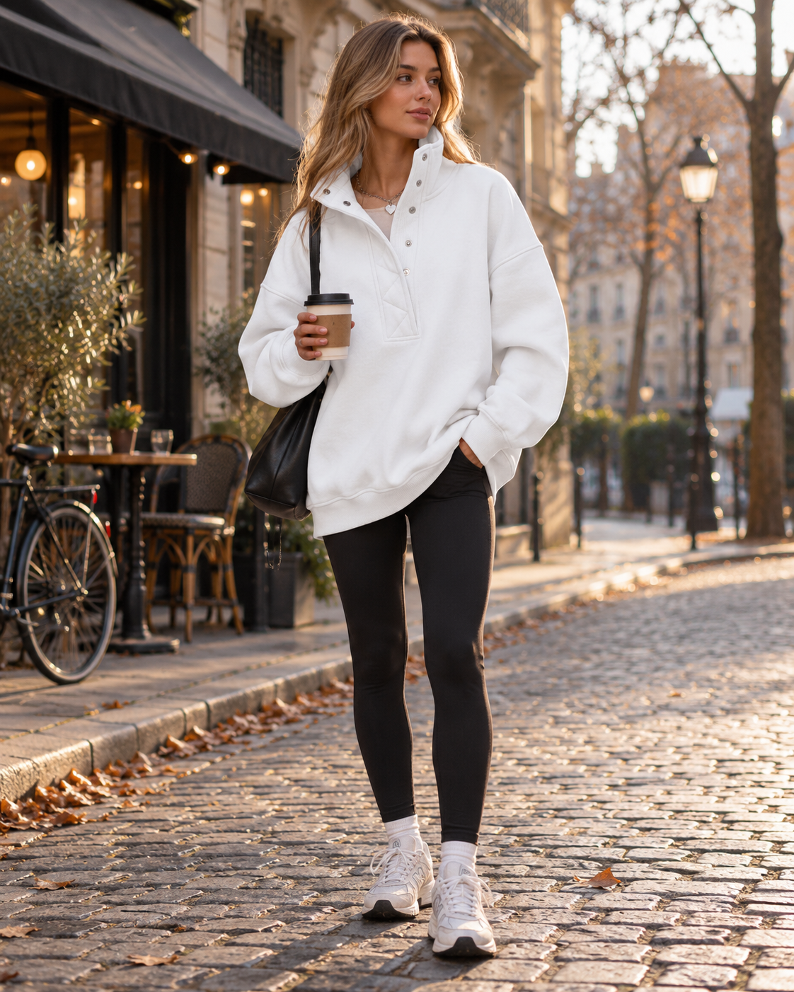 Brietta Women's Oversized Henley Sweatshirt - Long-Sleeve Sweater with Snap-Button Collar
