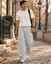 Paolo Pánské volné jogger kalhoty střihu barrel se širokými nohavicemi, ozdobnou šňůrkou a kapsami
