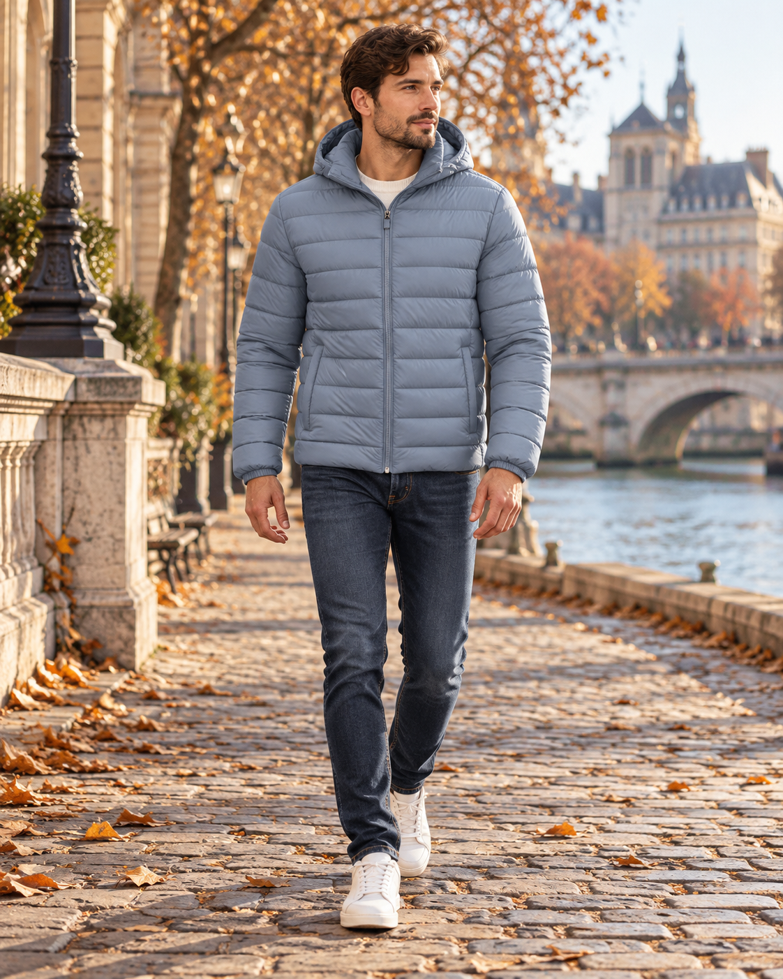 Zandro Veste Matelassée Homme Légère à Capuche avec Doublure et Poches Zippées