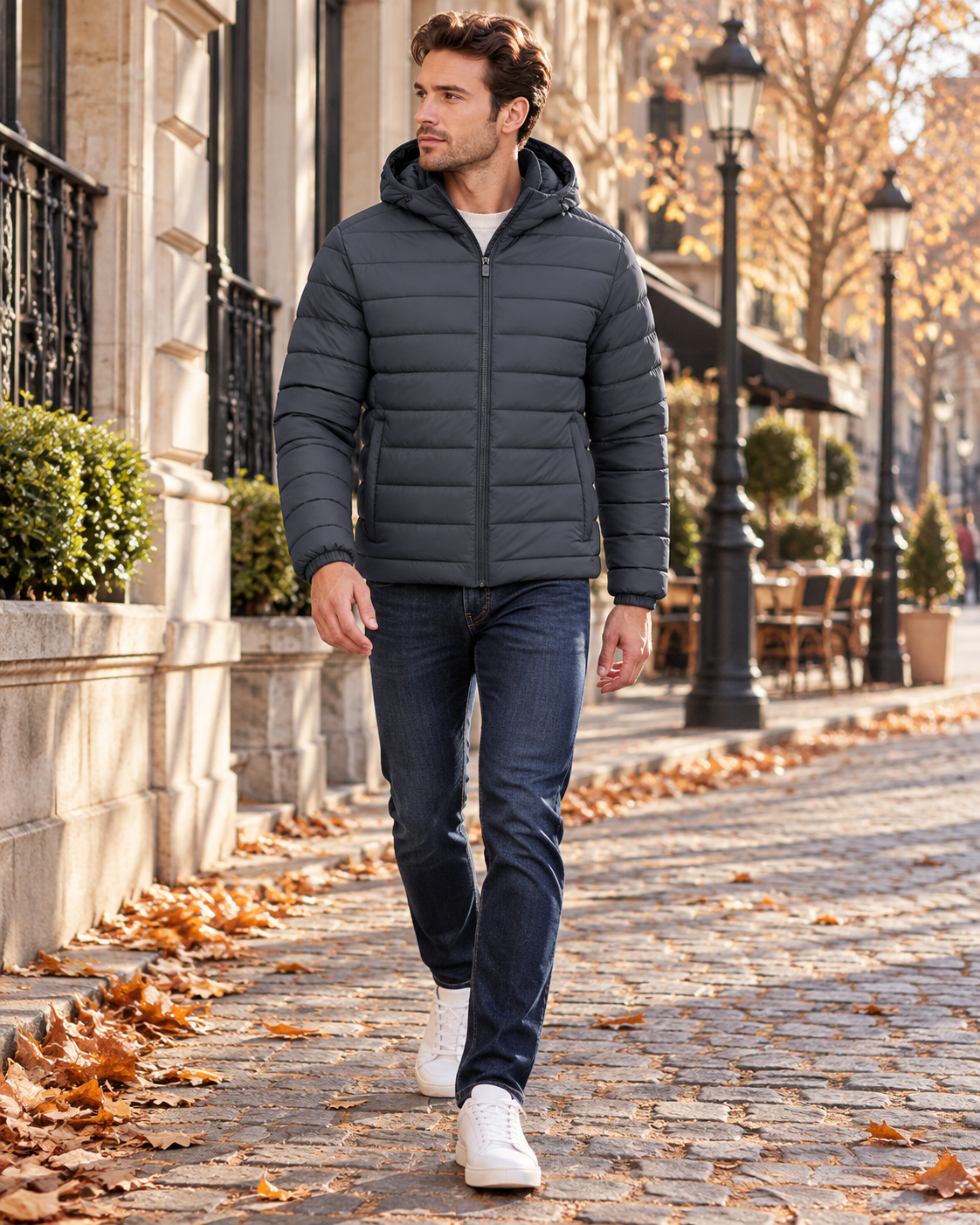 Zandro Veste Matelassée Homme Légère à Capuche avec Doublure et Poches Zippées
