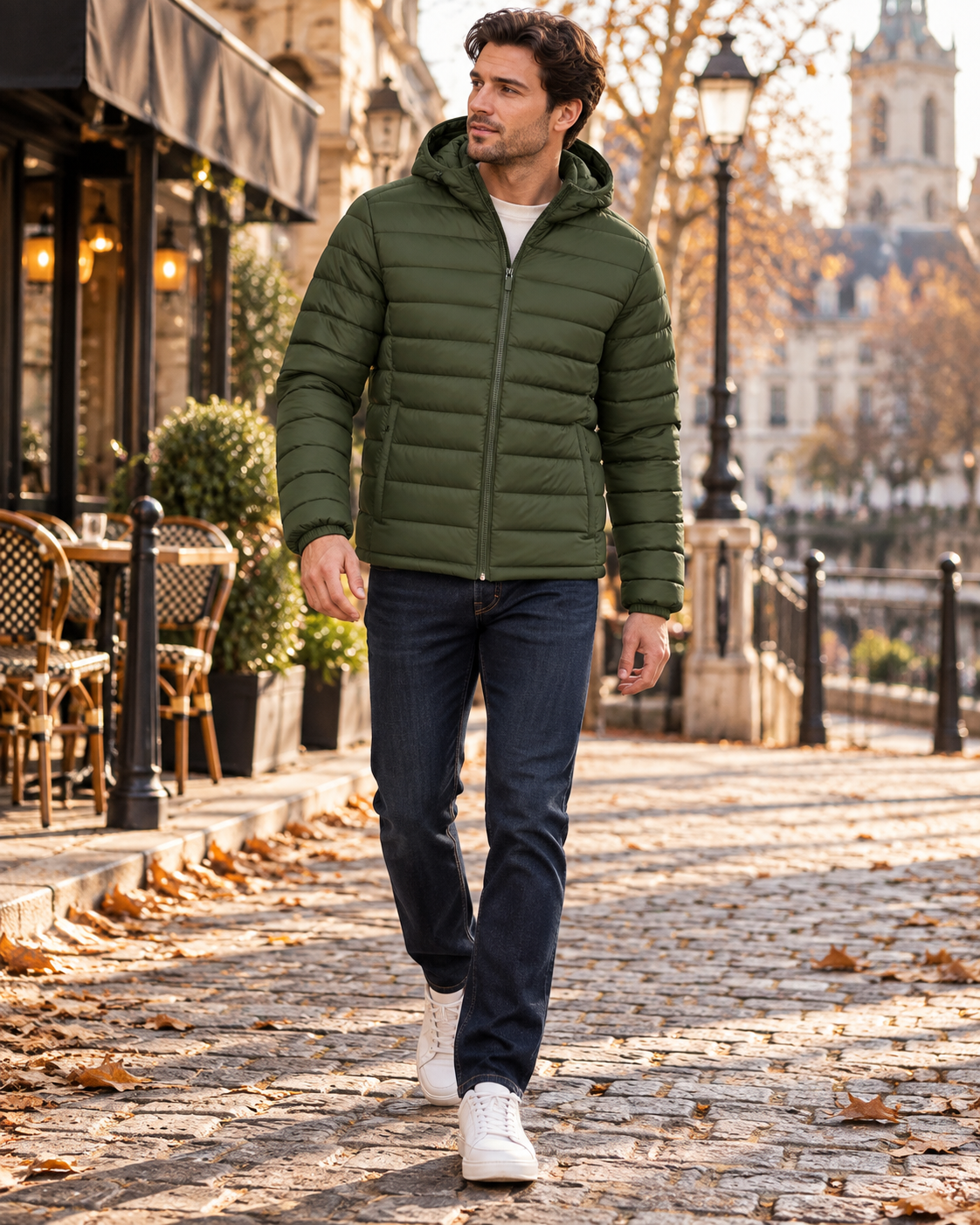 Zandro Veste Matelassée Homme Légère à Capuche avec Doublure et Poches Zippées